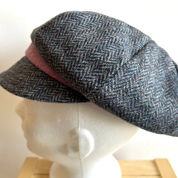 Peter James Blue and Pink Pure Wool Tweed Women's Hat With Flower - Picture 3 of 12